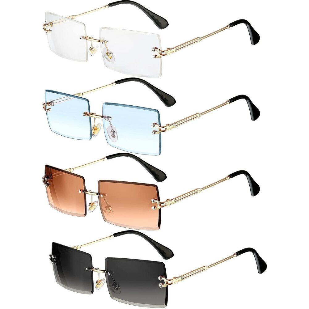 4 Pairs Rimless Rectangle Sunglasses Frameless Square Glasses Vintage